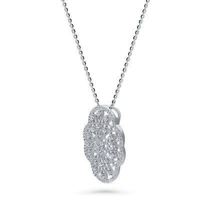 Flower Milgrain Art Deco Filigree CZ Set in Sterling Silver