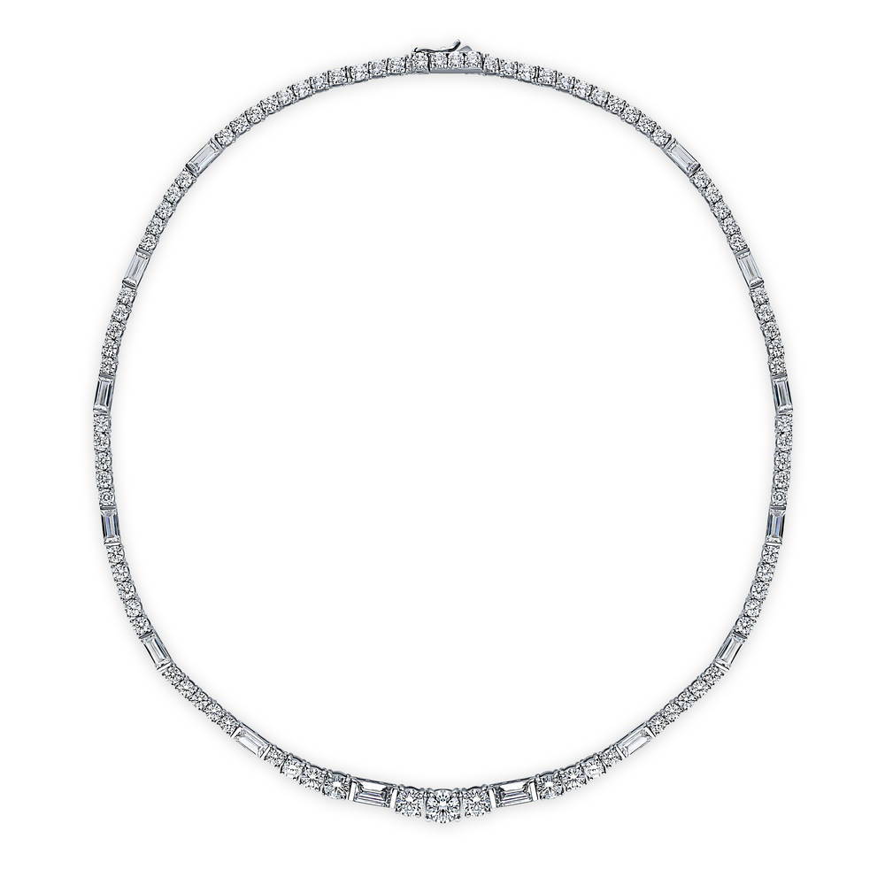 Art Deco CZ Tennis Necklace in Sterling Silver