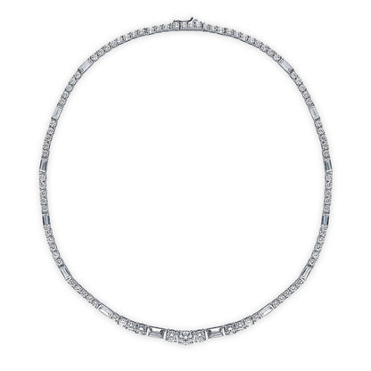 Art Deco CZ Layered Tennis Necklace Set in Sterling Silver