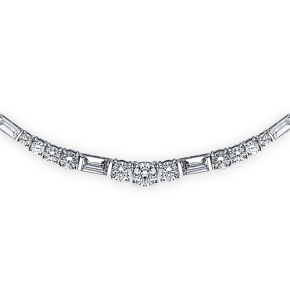 Front view of Art Deco CZ Layered Tennis Necklace Set in Sterling Silver, 8 of 19