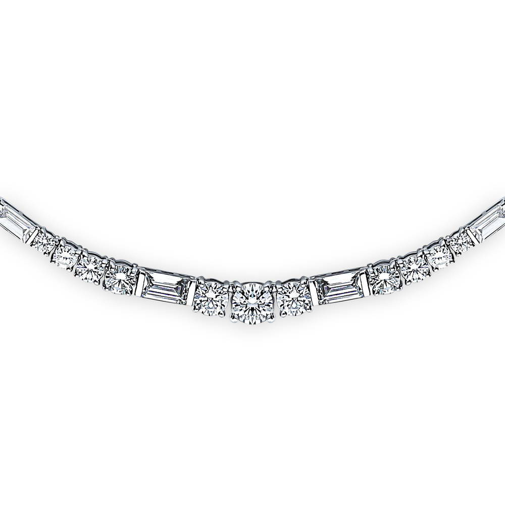 Graduated Baguette CZ Tennis Necklace in Sterling Silver, 2 Piece