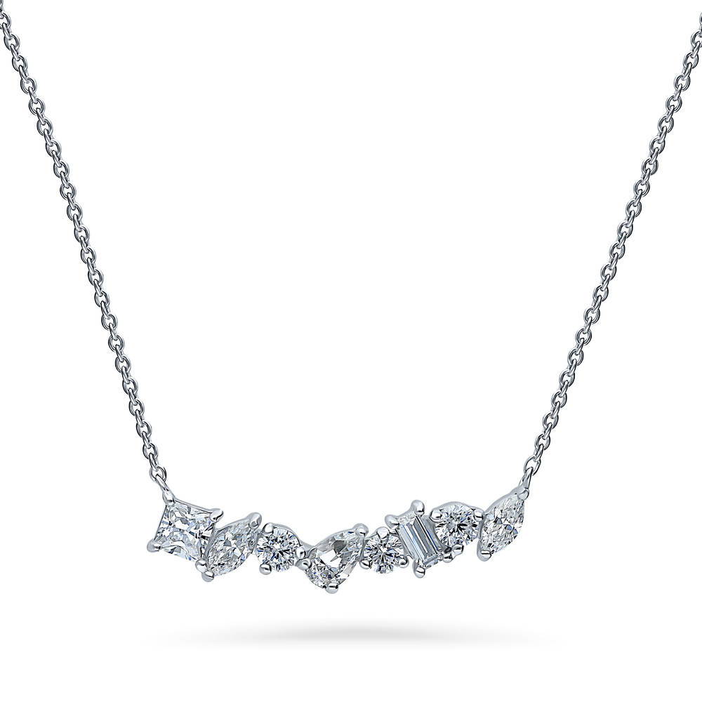 Cluster Bar CZ Pendant Necklace in Sterling Silver
