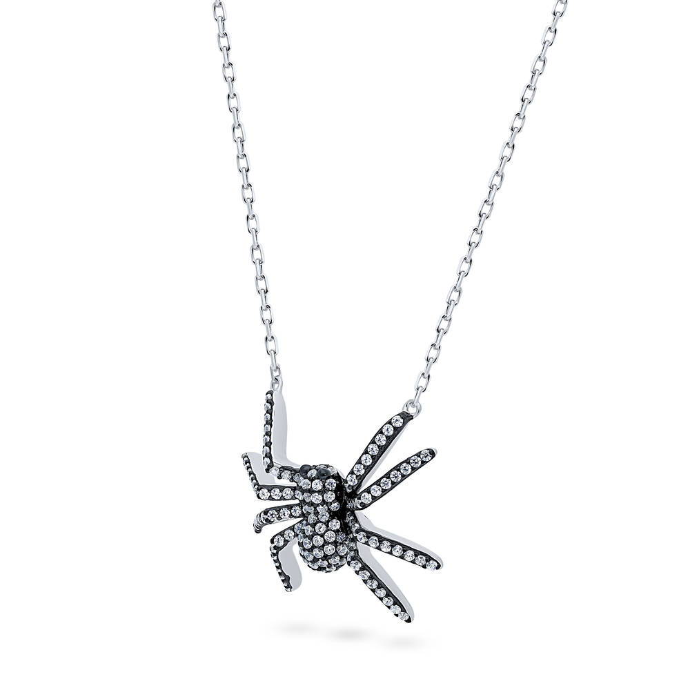Front view of Spider CZ Pendant Necklace in Sterling Silver, 4 of 7