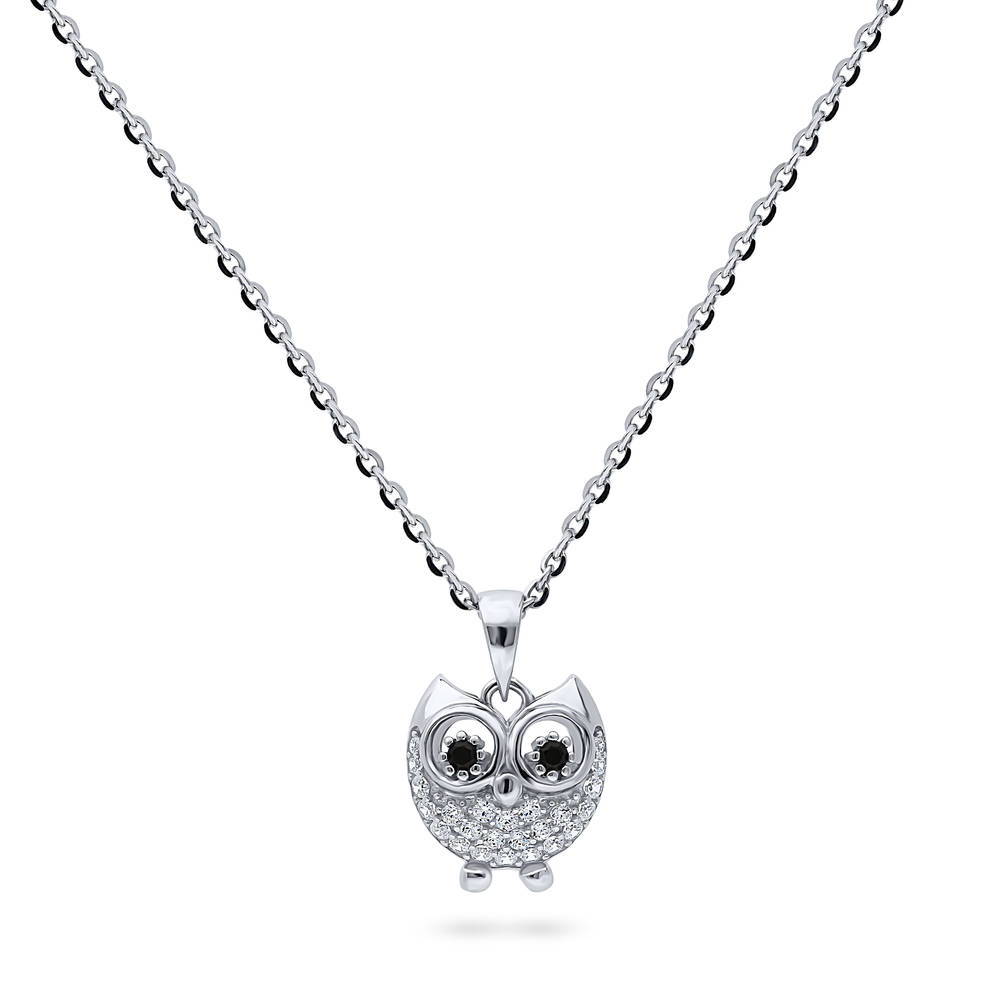 Owl CZ Necklace and Earrings Set in Sterling Silver