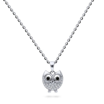 Owl CZ Pendant Necklace in Sterling Silver