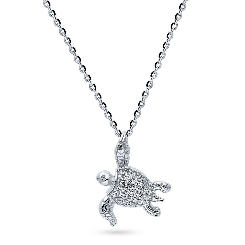 Turtle CZ Pendant Necklace in Sterling Silver, 1 of 6