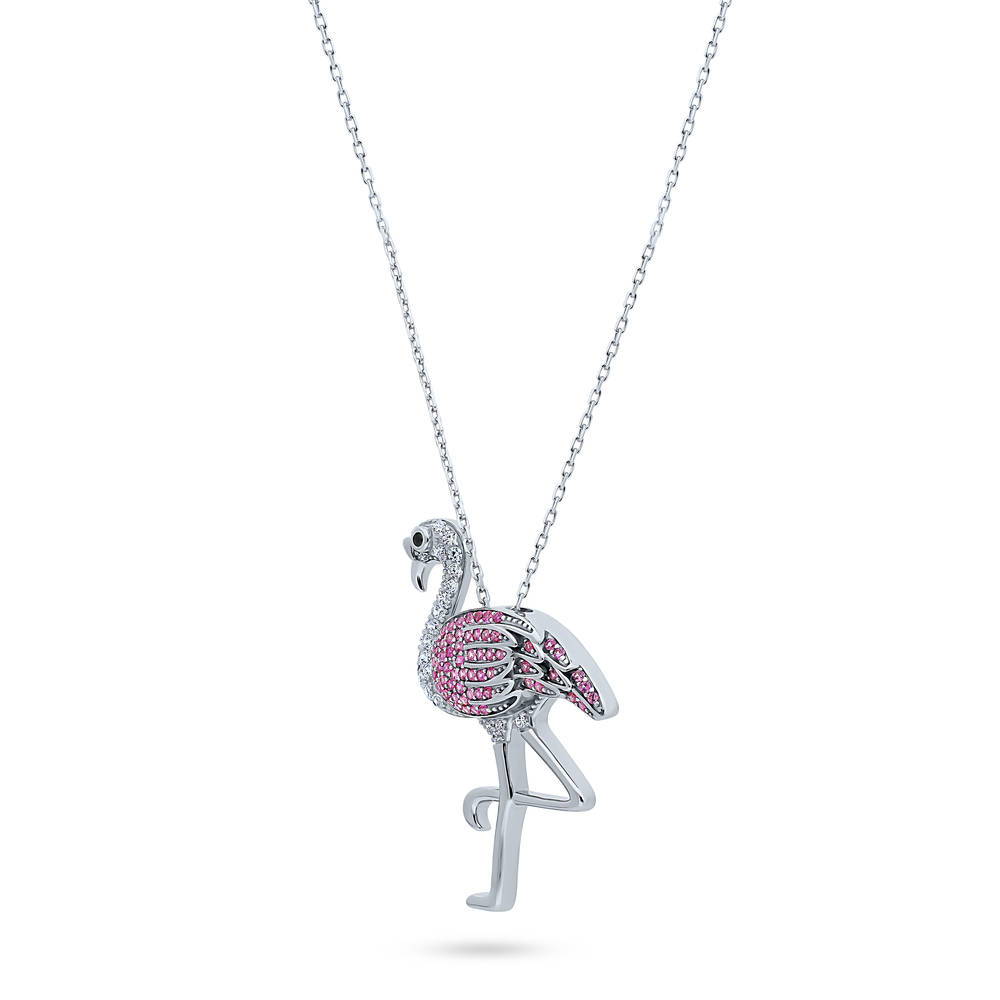 Flamingo CZ Pendant Necklace in Sterling Silver