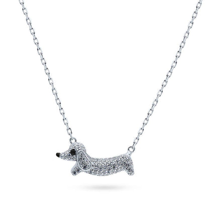 Puppy CZ Pendant Necklace in Sterling Silver