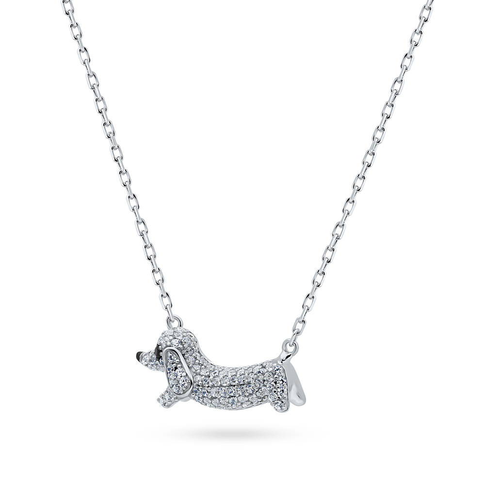Front view of Puppy CZ Pendant Necklace in Sterling Silver, 4 of 6