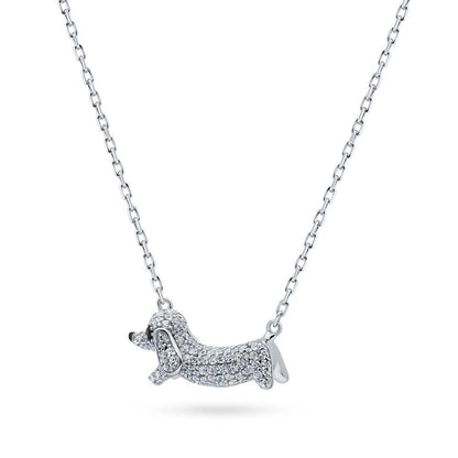 Puppy CZ Pendant Necklace in Sterling Silver