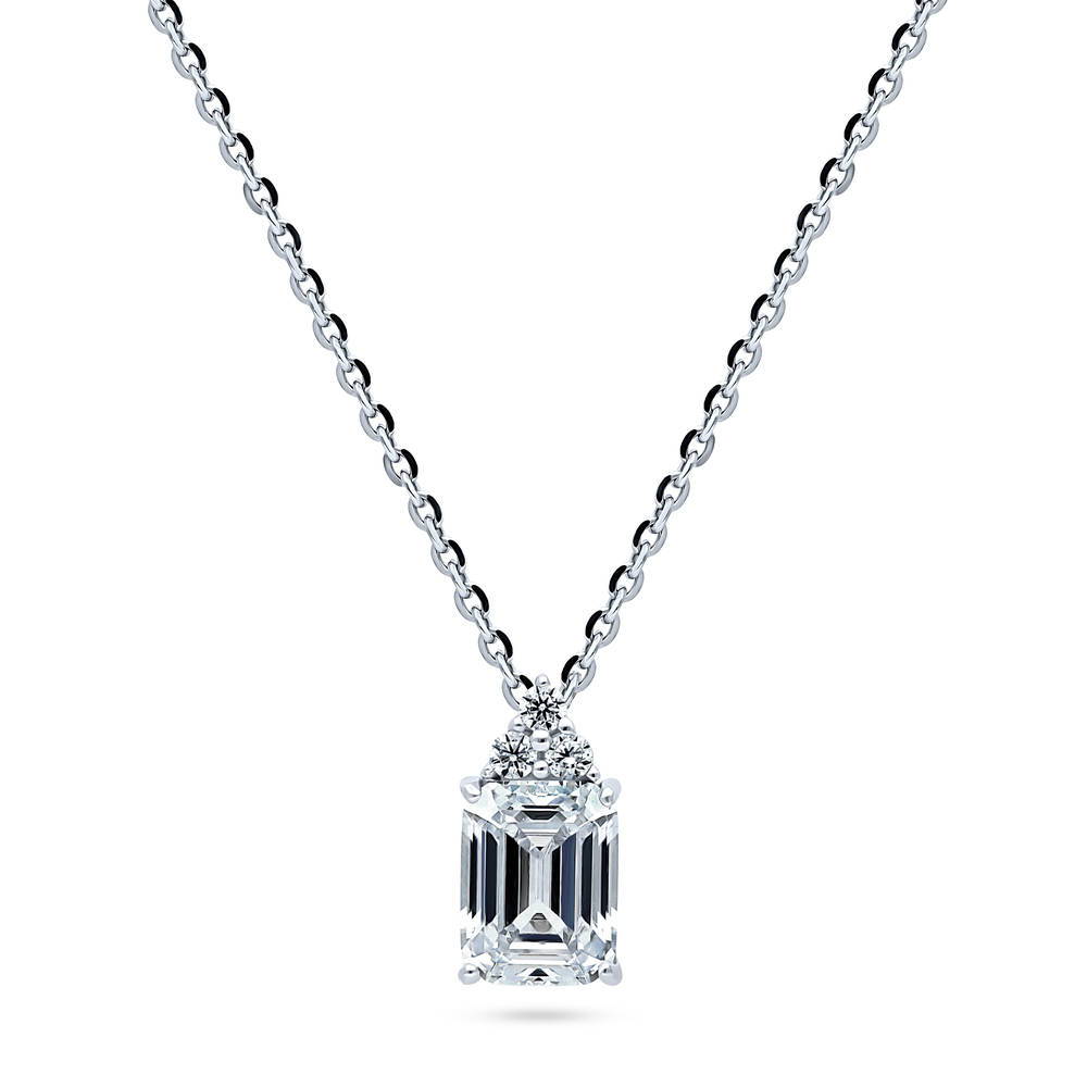 Solitaire 2.1ct Emerald Cut CZ Necklace in Sterling Silver