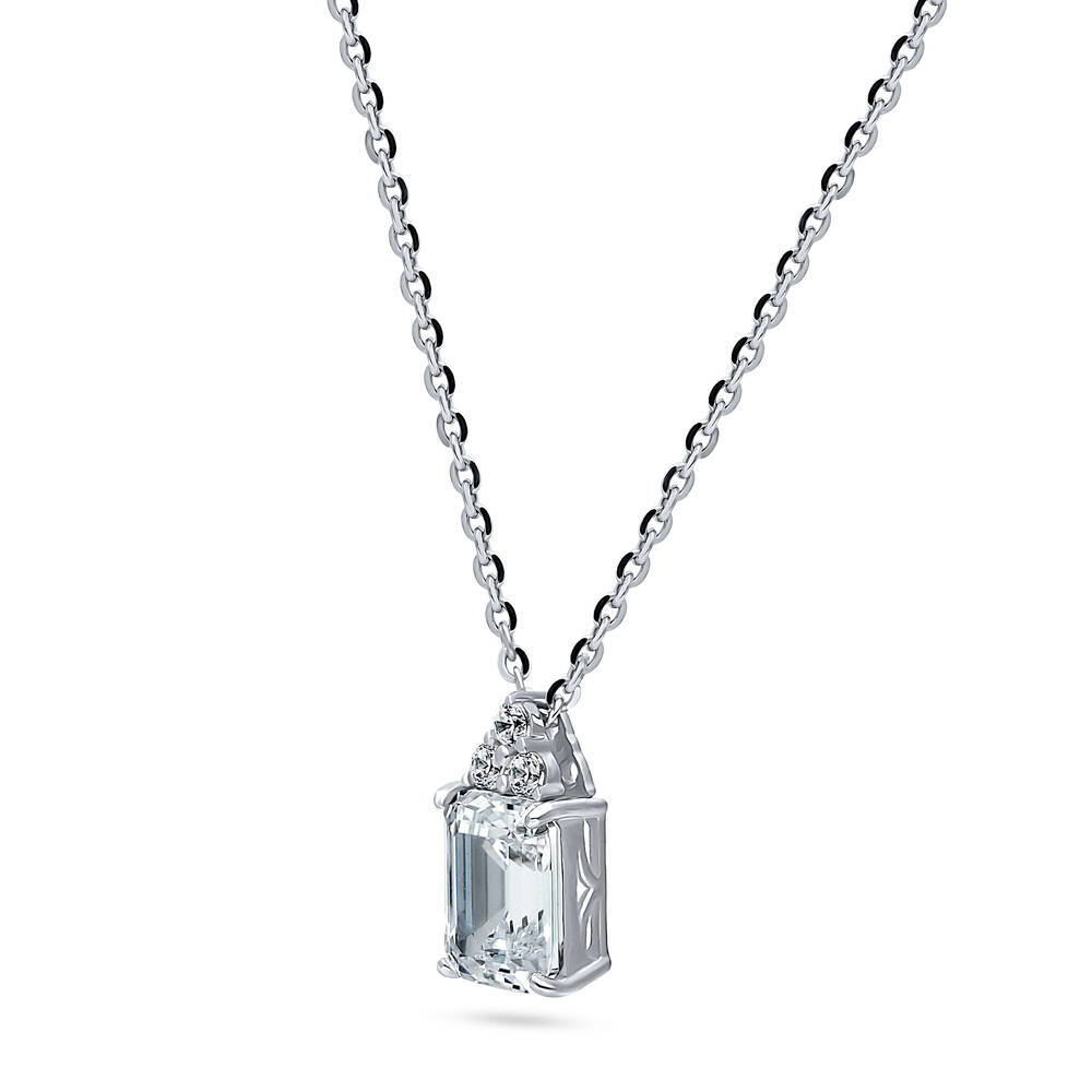 Solitaire 2.1ct Emerald Cut CZ Pendant Necklace in Sterling Silver