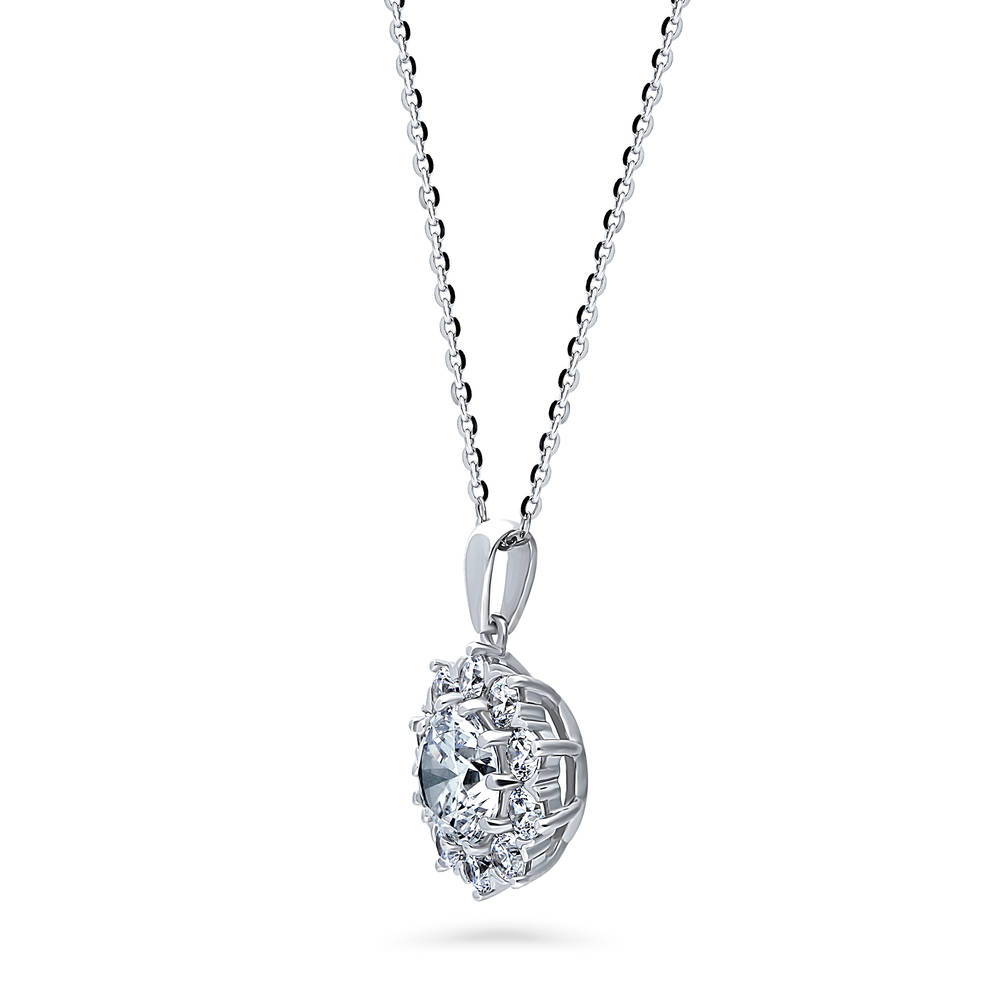 Flower Halo CZ Statement Pendant Necklace in Sterling Silver
