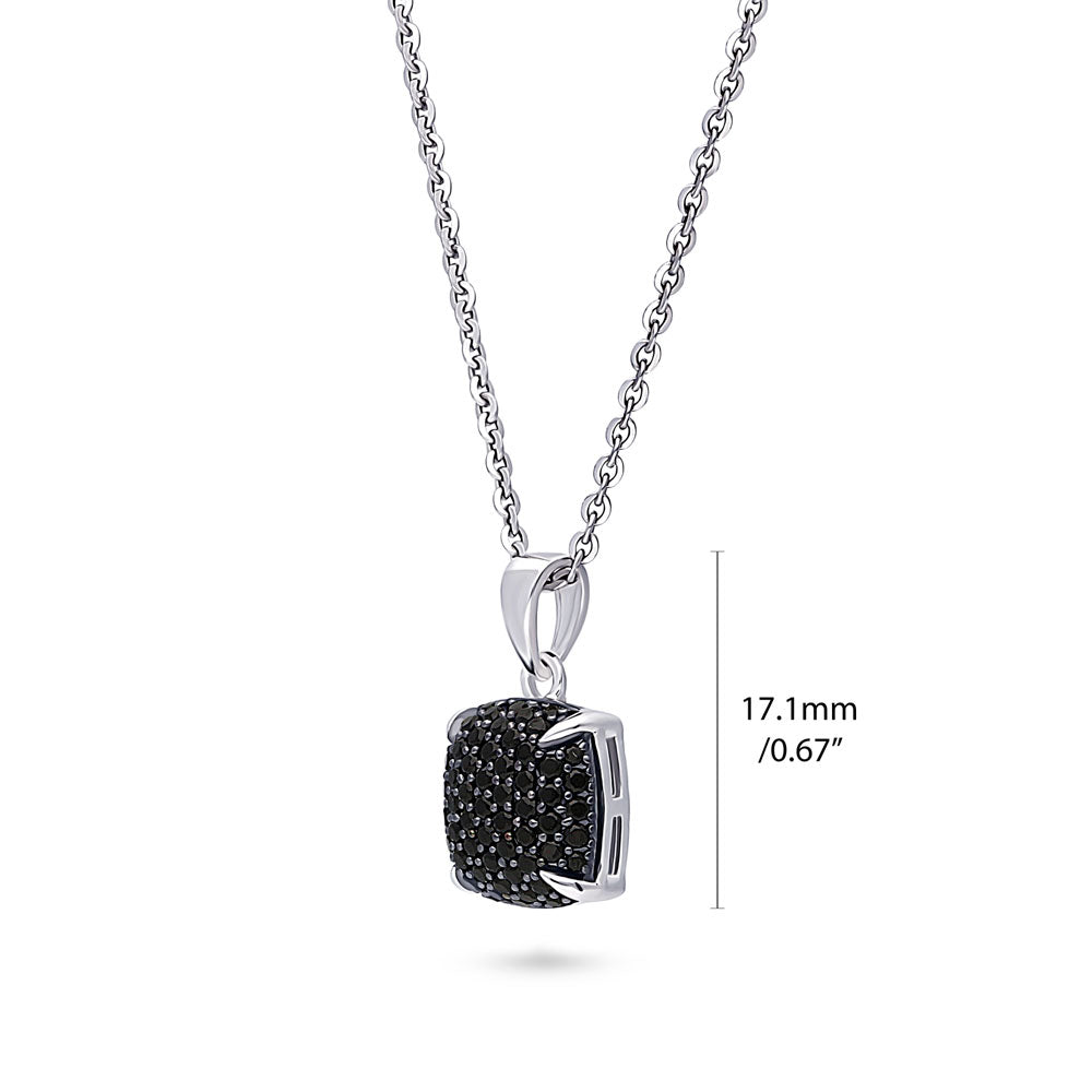Square Black CZ Necklace and Earrings Set in Sterling Silver