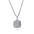 Square CZ Pendant Necklace in Sterling Silver, Clear Color