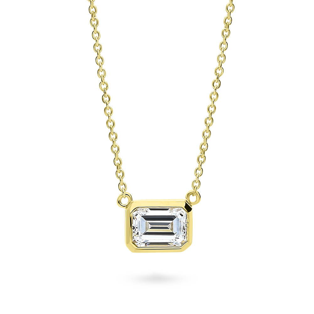 Solitaire East-West CZ Necklace in Gold Flashed Sterling Silver, 1 of 8