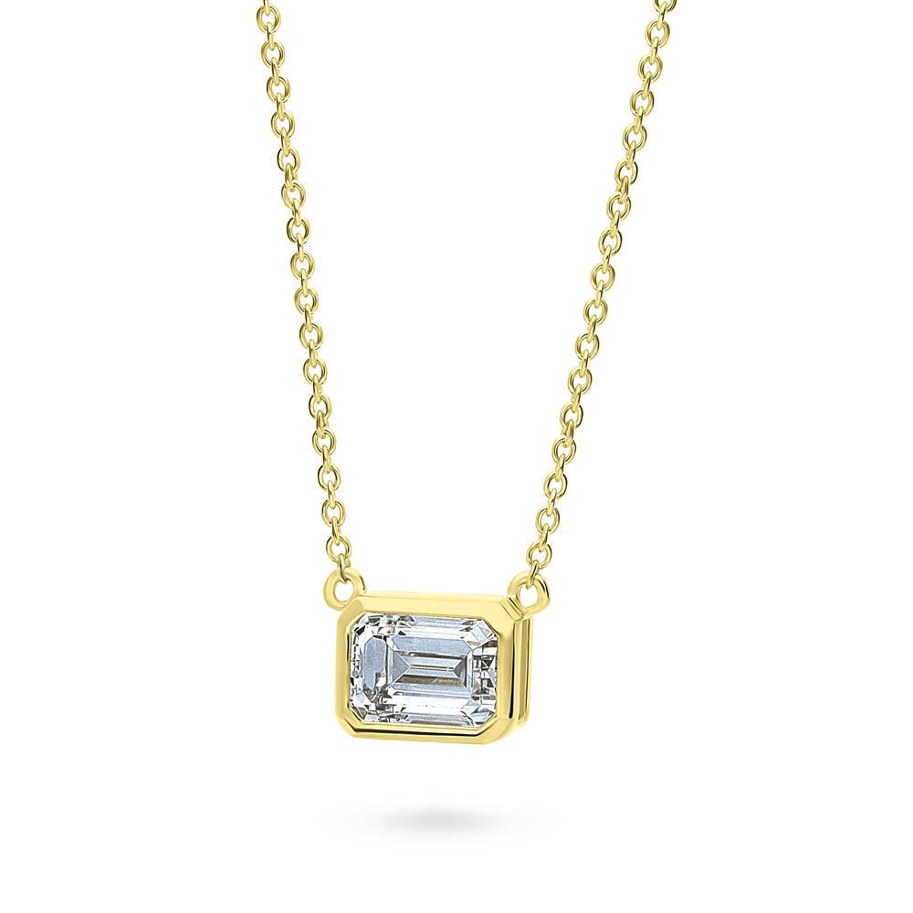 Front view of Solitaire East-West CZ Necklace in Gold Flashed Sterling Silver, 4 of 8