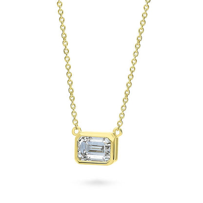 Solitaire East-West CZ Necklace in Gold Flashed Sterling Silver