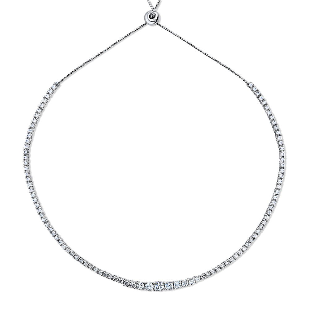 Graduated CZ Statement Tennis Necklace in Sterling Silver, 2 Piece