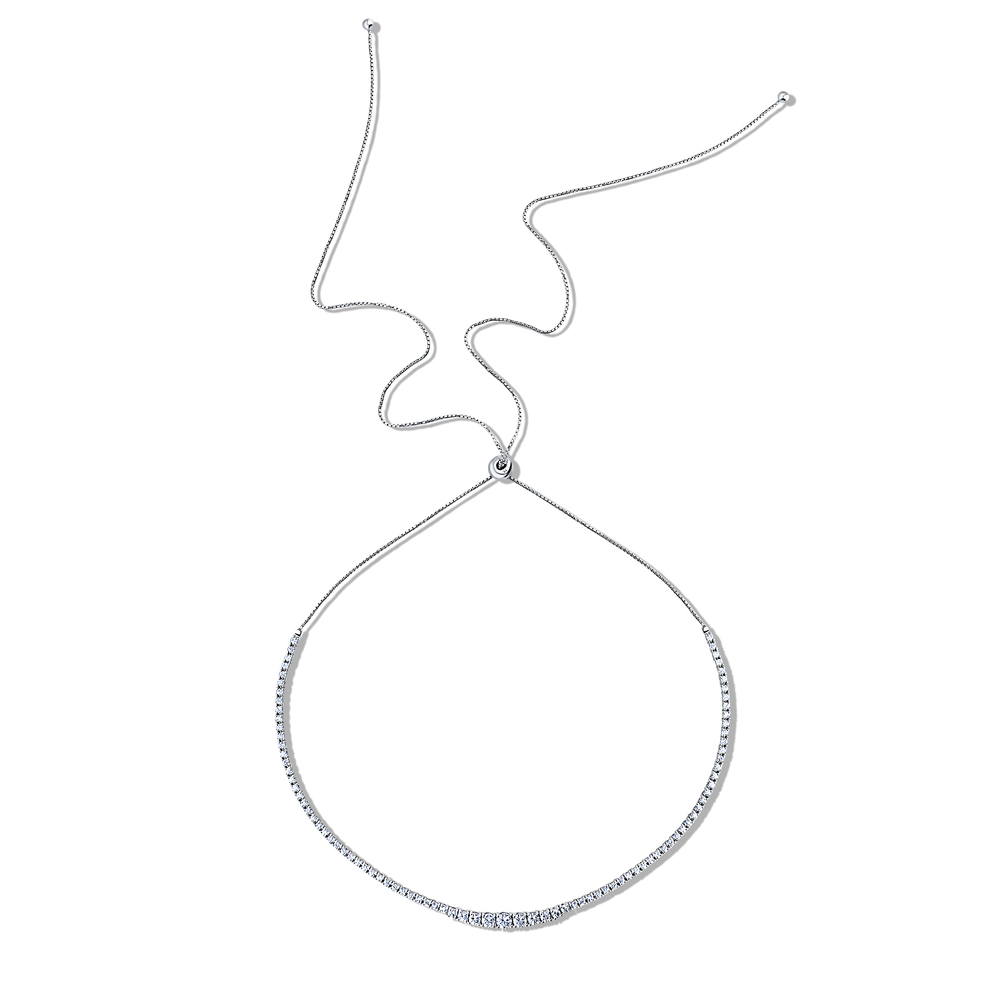 Angle view of Graduated CZ Tennis Necklace in Sterling Silver, 5 of 13