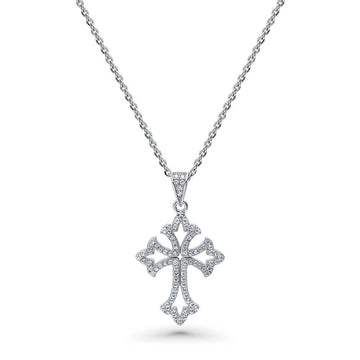 Cross CZ Pendant Necklace in Sterling Silver
