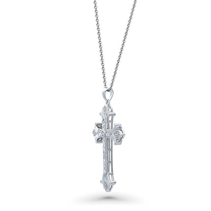 Cross Milgrain Filigree CZ Necklace in Sterling Silver