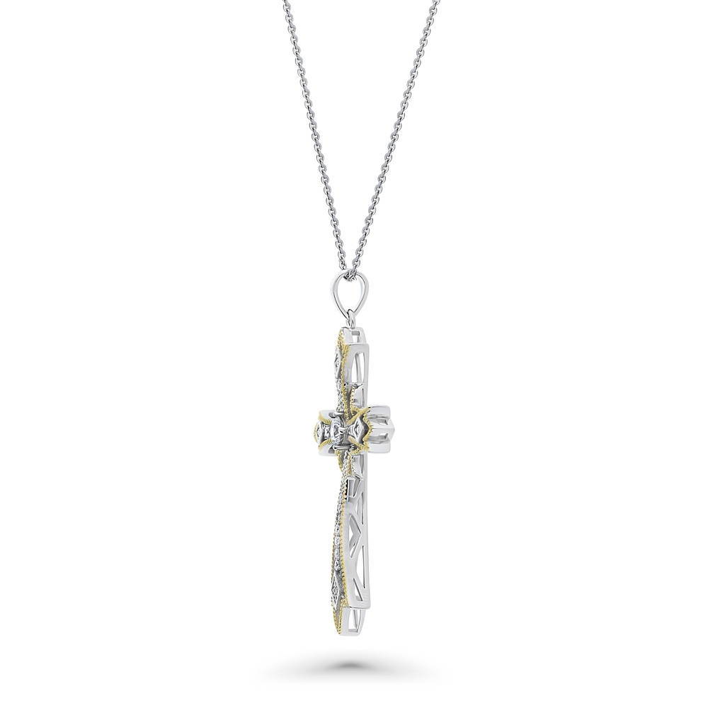 Cross Milgrain CZ Necklace in Gold Flashed Sterling Silver