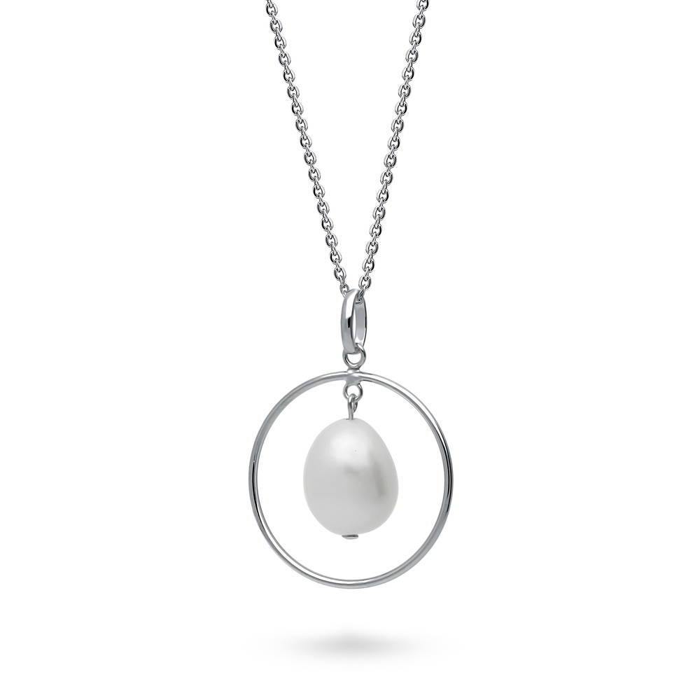 Open Circle White Baroque Cultured Pearl Necklace in Sterling Silver
