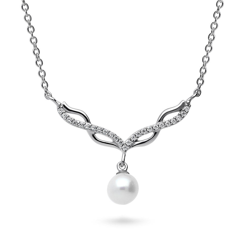 Infinity White Round Cultured Pearl Necklace in Sterling Silver