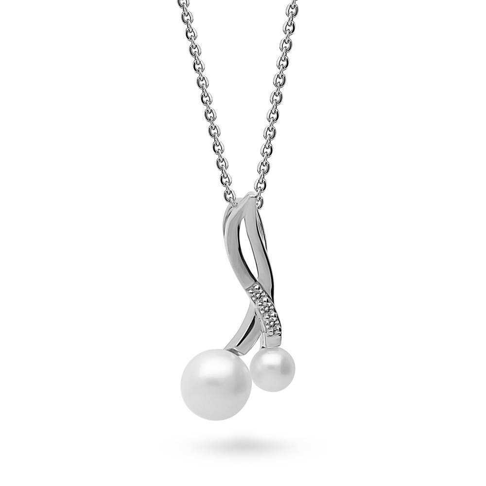 Infinity White Button Cultured Pearl Set in Sterling Silver