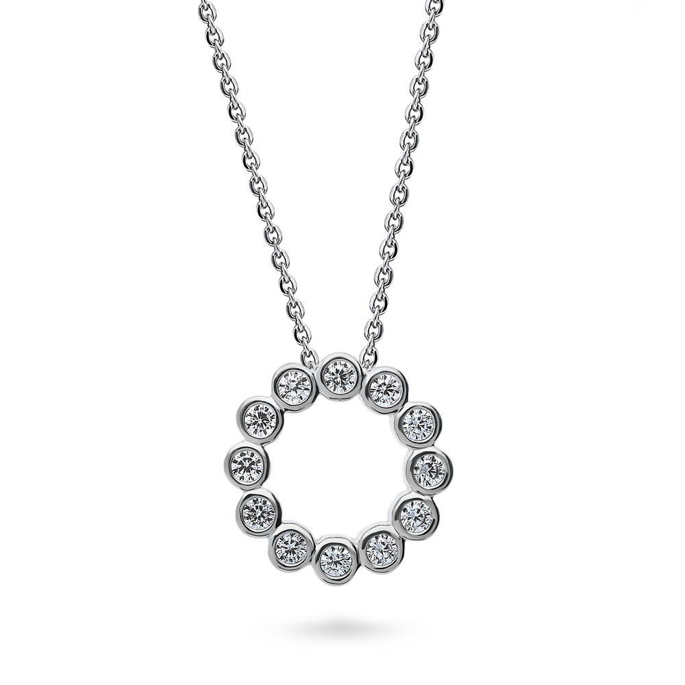 Open Circle Bubble CZ Necklace and Hoop Earrings Set in Sterling Silver