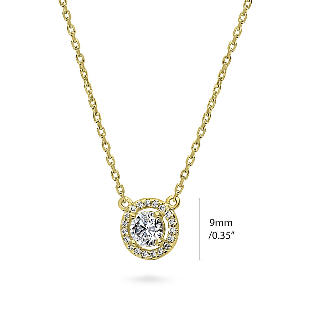 Halo Round CZ Pendant Necklace in Gold Flashed Sterling Silver