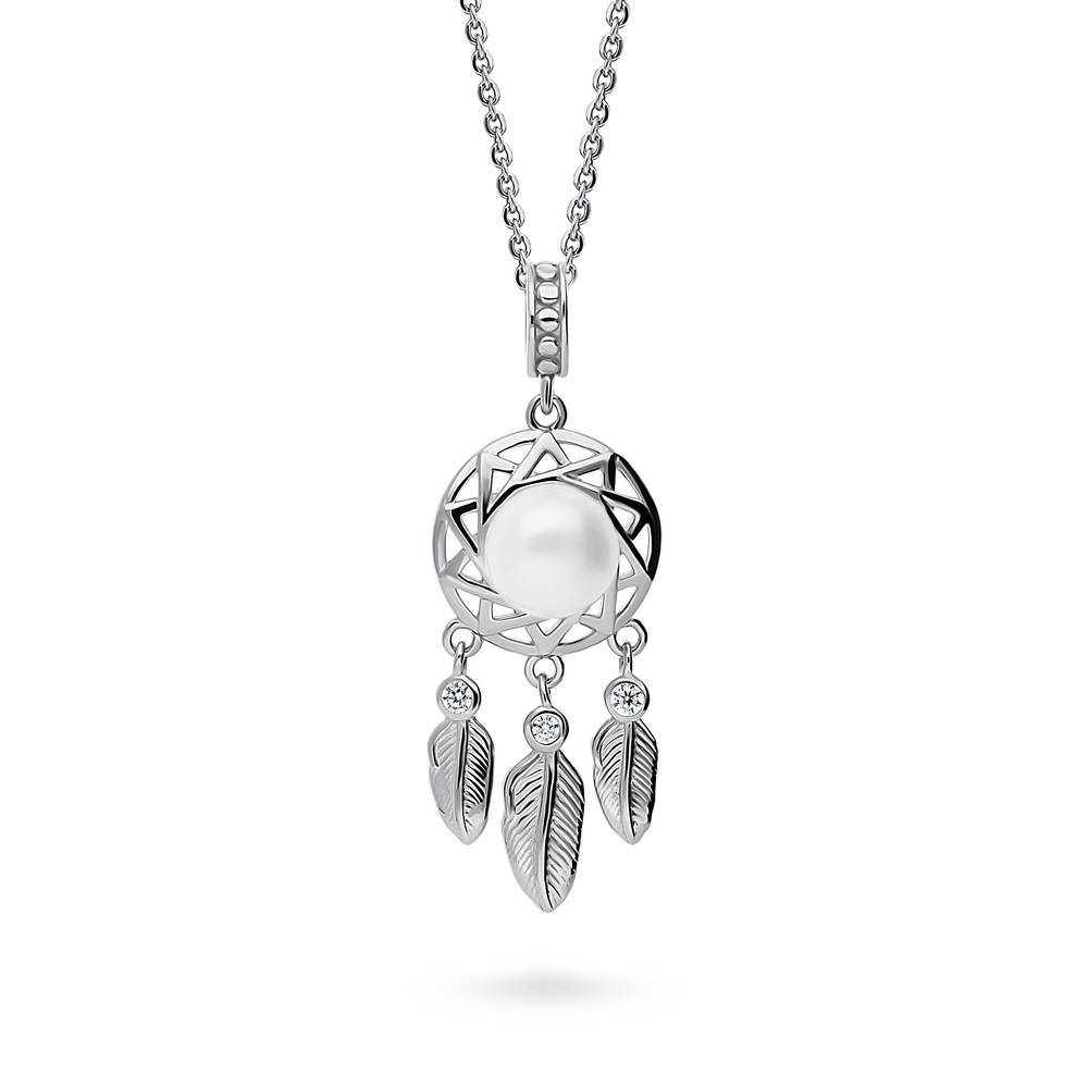 Feather Button Cultured Pearl Necklace in Sterling Silver, 1 of 4