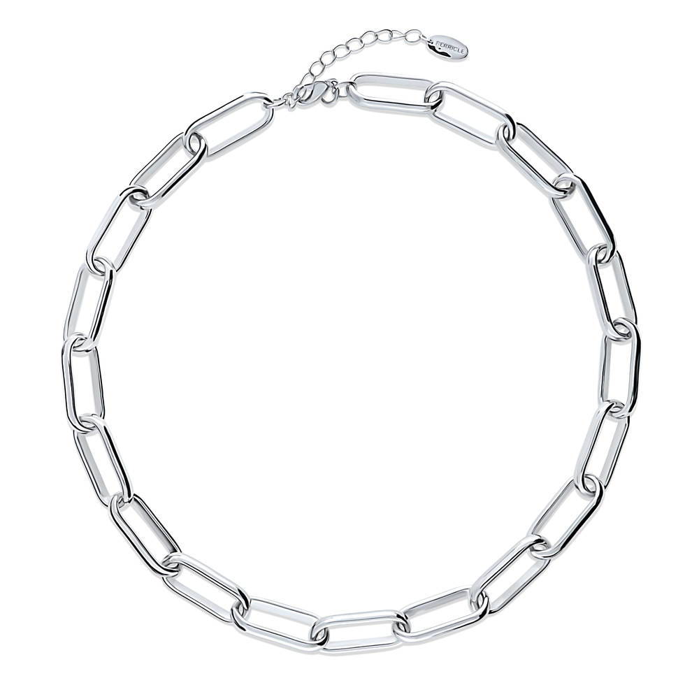 Paperclip Statement Bracelet and Necklace Set in Silver-Tone, 2 Piece