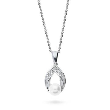 Woven Imitation Pearl Pendant Necklace in Sterling Silver