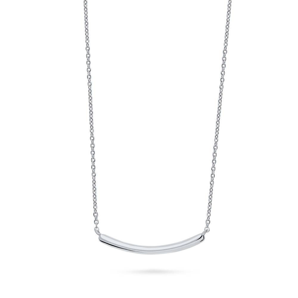 Bar Solitaire Bezel Set CZ Pendant Necklace in Sterling Silver, 2 Piece
