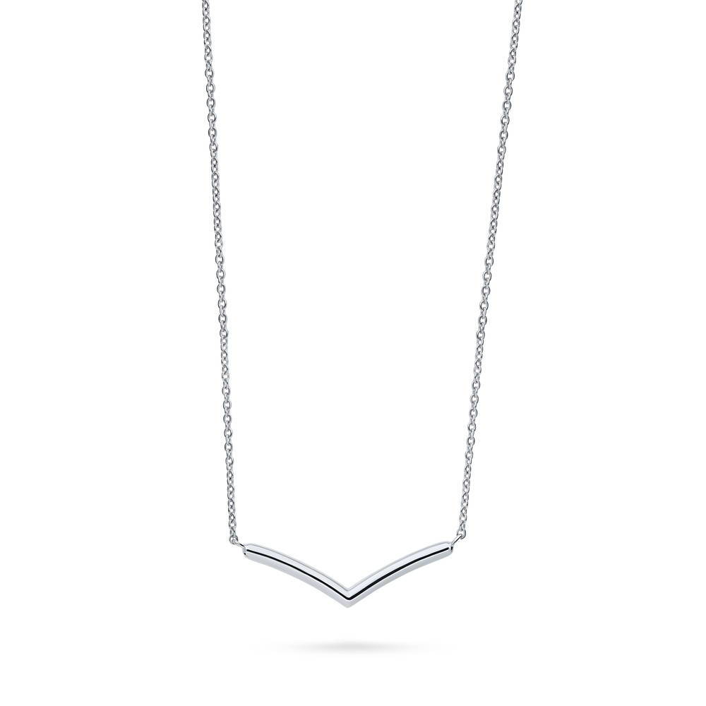 Wishbone Chevron V Shaped Necklace in Sterling Silver