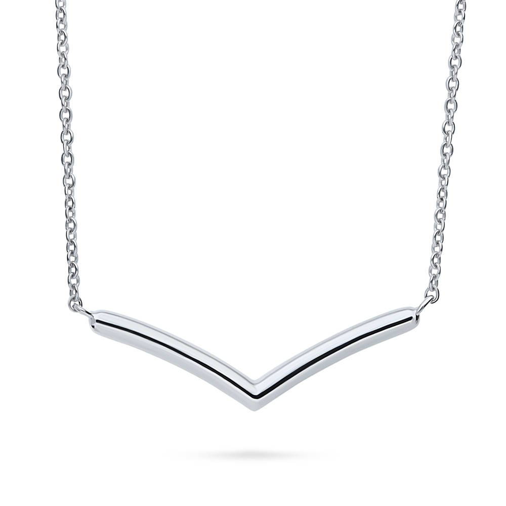 Wishbone Chevron V Shaped Necklace in Sterling Silver