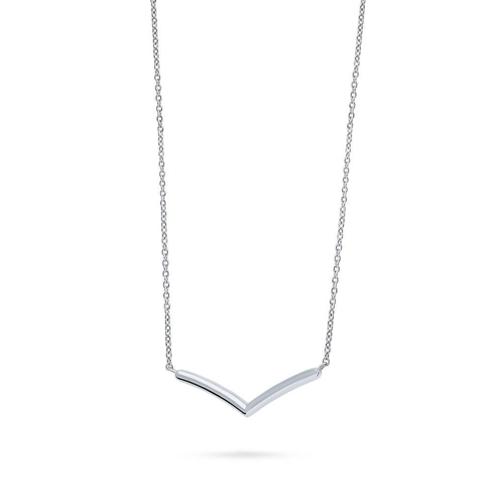 Angle view of Wishbone Chevron V Shaped Necklace in Sterling Silver, 5 of 6