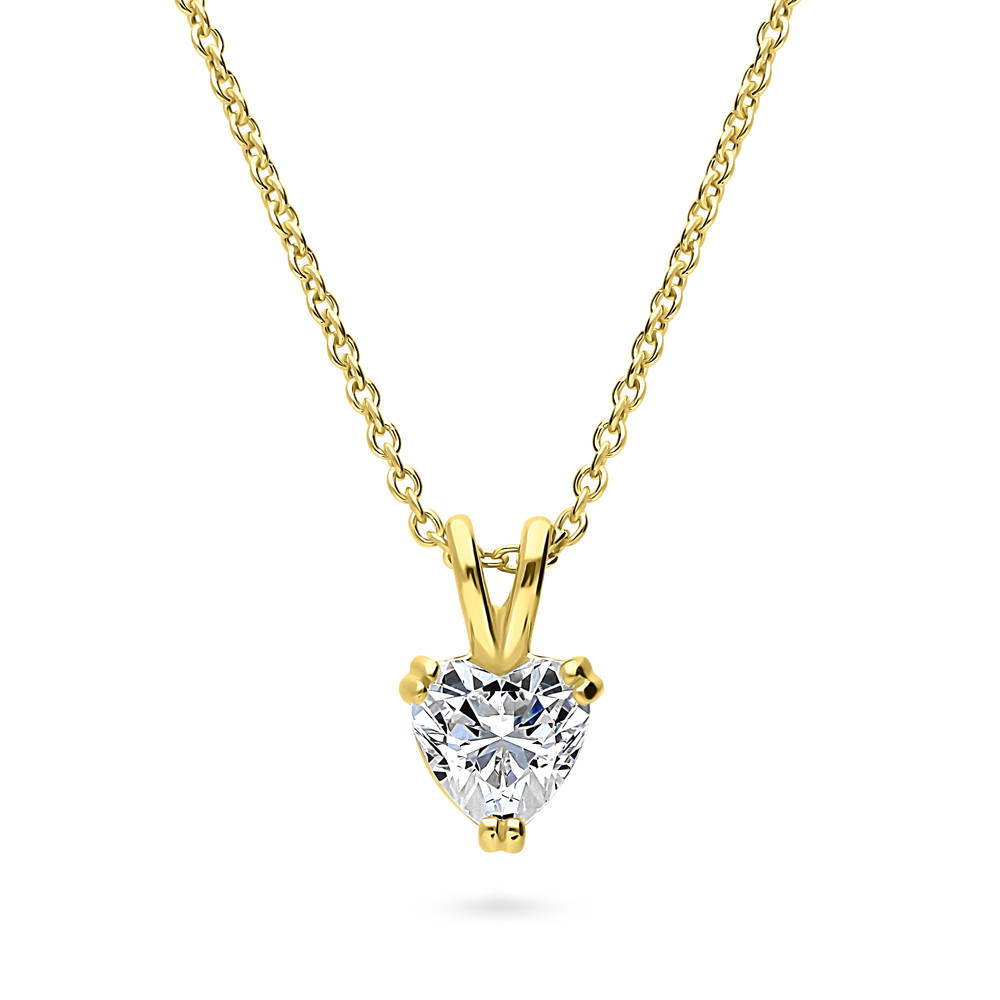Solitaire Heart 0.7ct CZ Necklace in Gold Flashed Sterling Silver