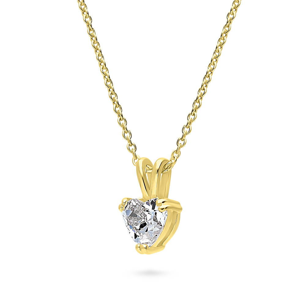 Solitaire Heart 0.7ct CZ Necklace in Gold Flashed Sterling Silver