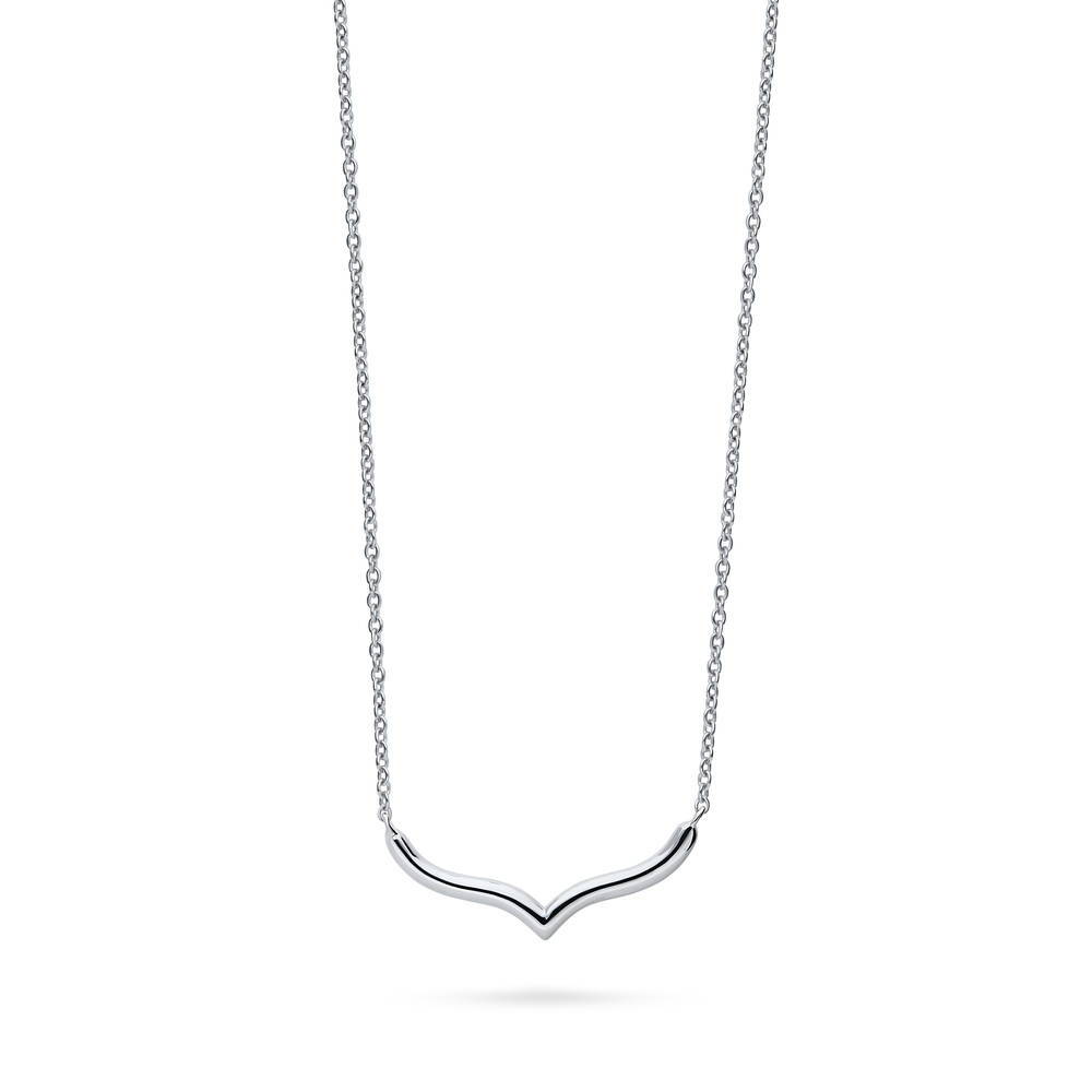 Chevron Wishbone Pendant Necklace in Sterling Silver