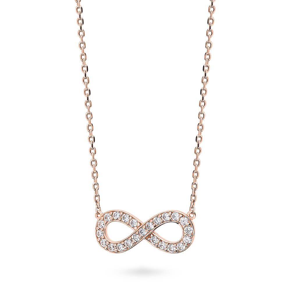 Infinity CZ Pendant Necklace in Rose Gold Flashed Sterling Silver
