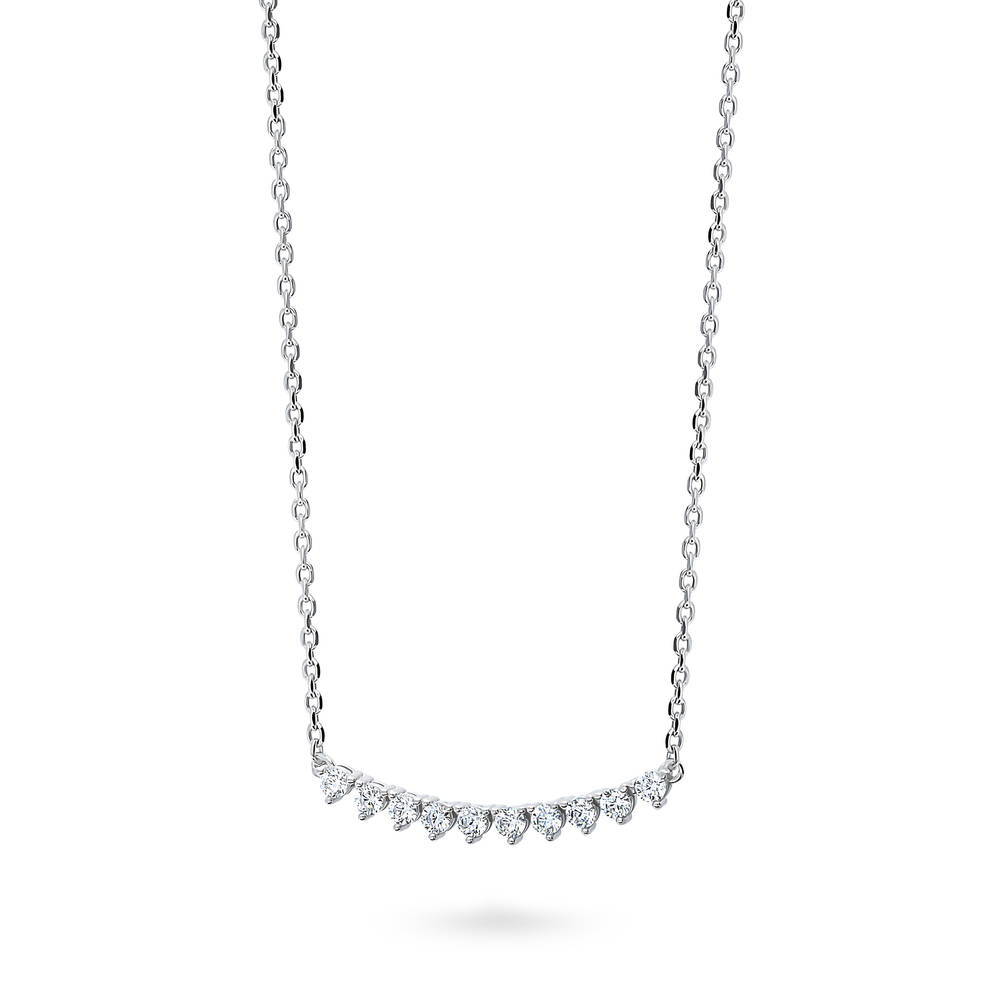 Bar CZ Pendant Necklace in Sterling Silver