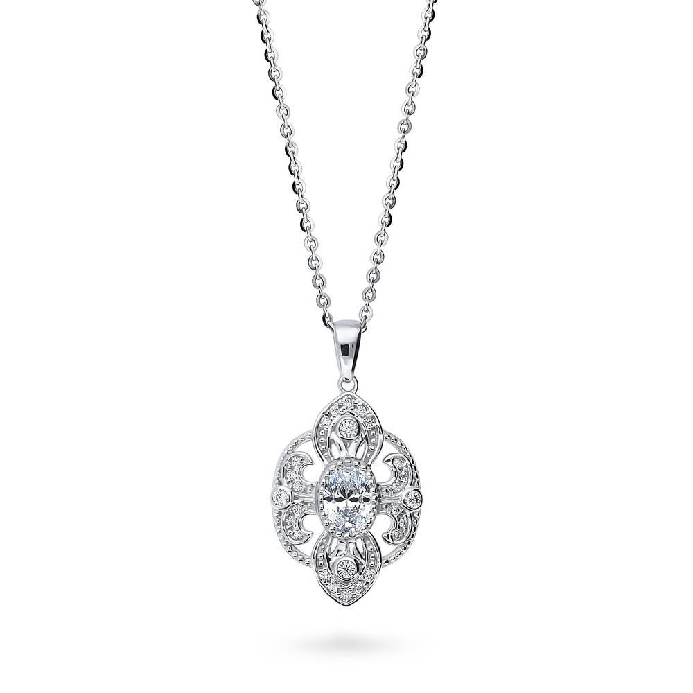 Milgrain CZ Necklace and Earrings Set in Sterling Silver