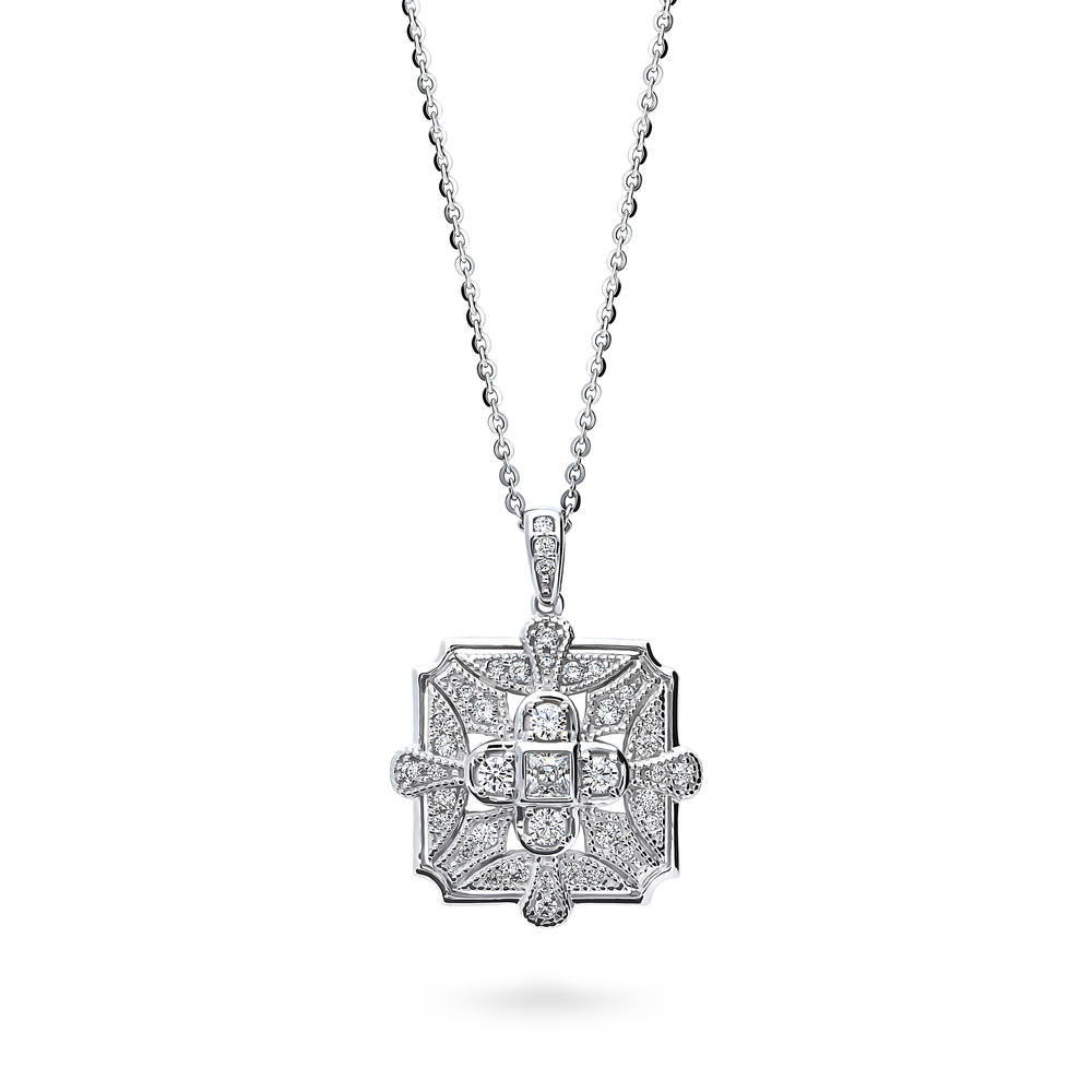 Art Deco CZ Pendant Necklace in Sterling Silver, 1 of 5