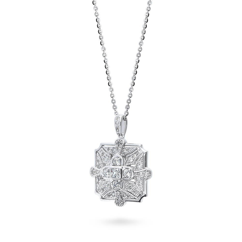 Front view of Art Deco CZ Pendant Necklace in Sterling Silver, 4 of 5