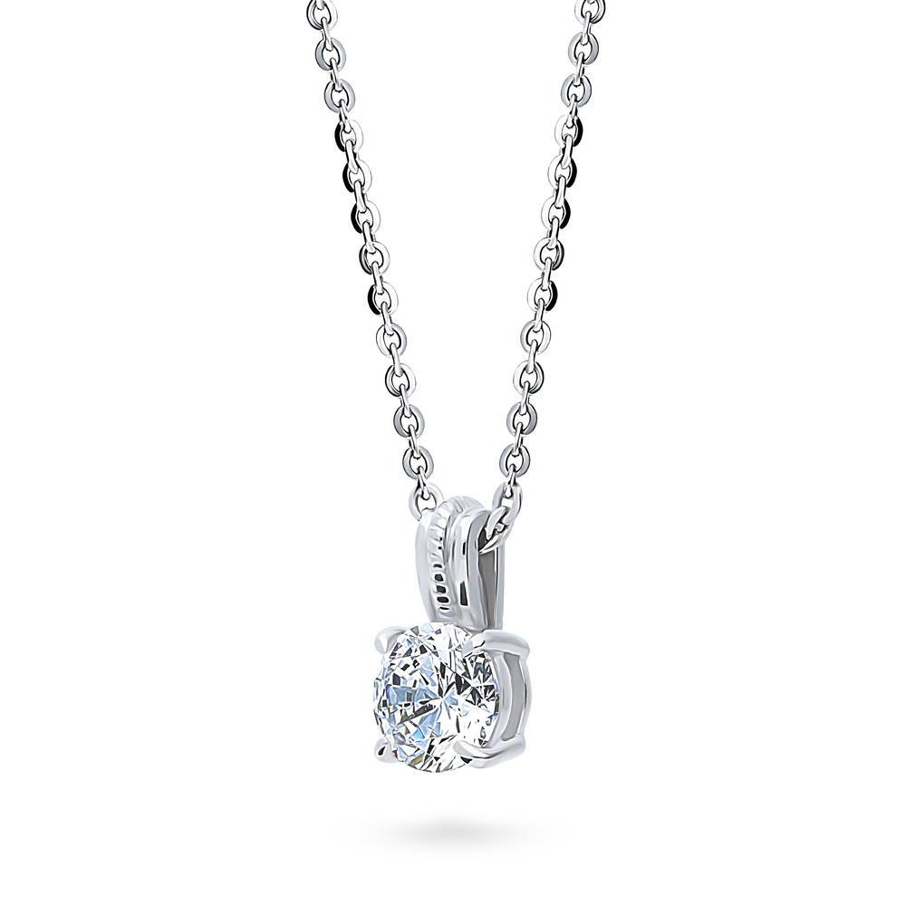 Front view of Solitaire 0.8ct CZ Necklace in Sterling Silver, 4 of 5