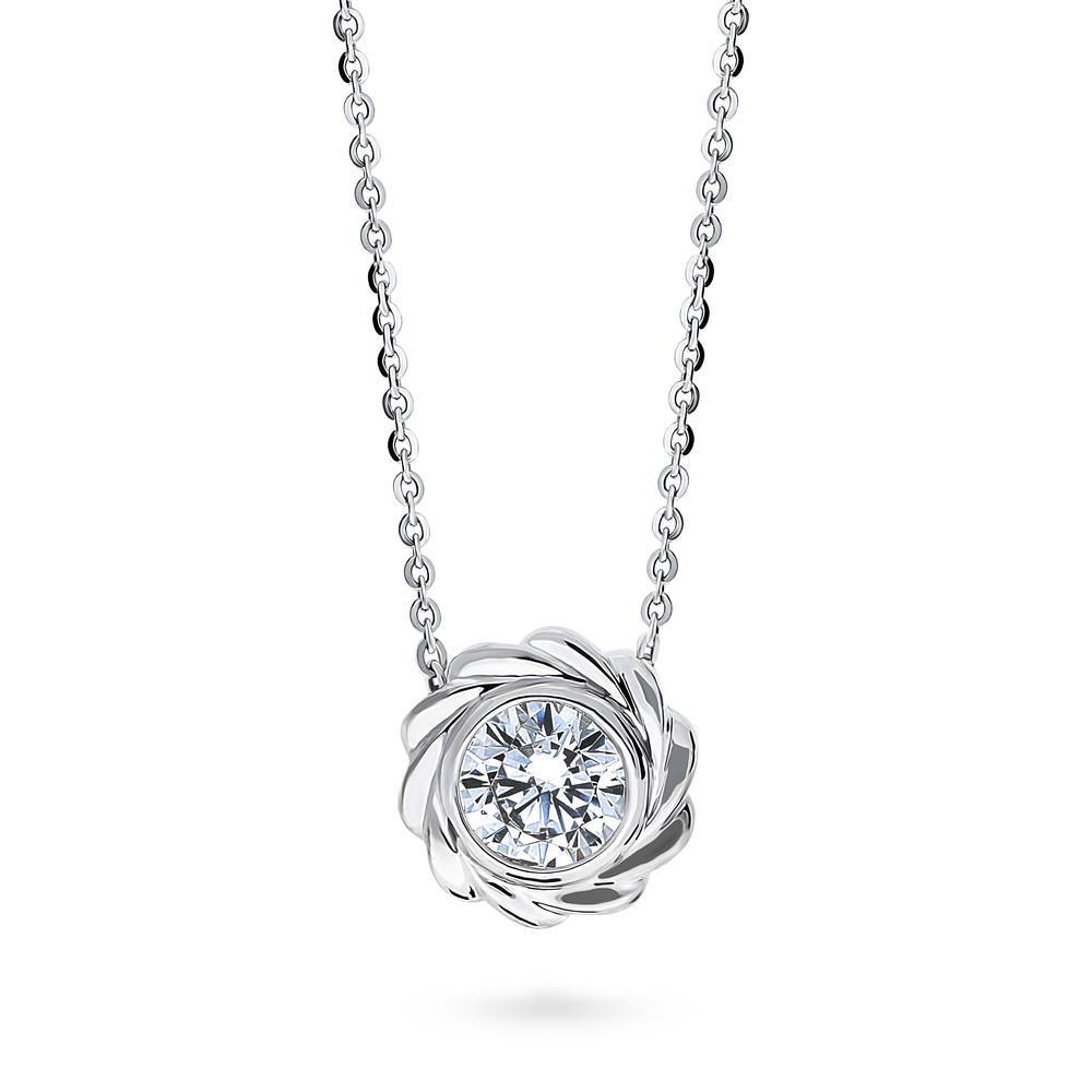 Woven Solitaire Bezel Set CZ Pendant Necklace in Sterling Silver, 1 of 6