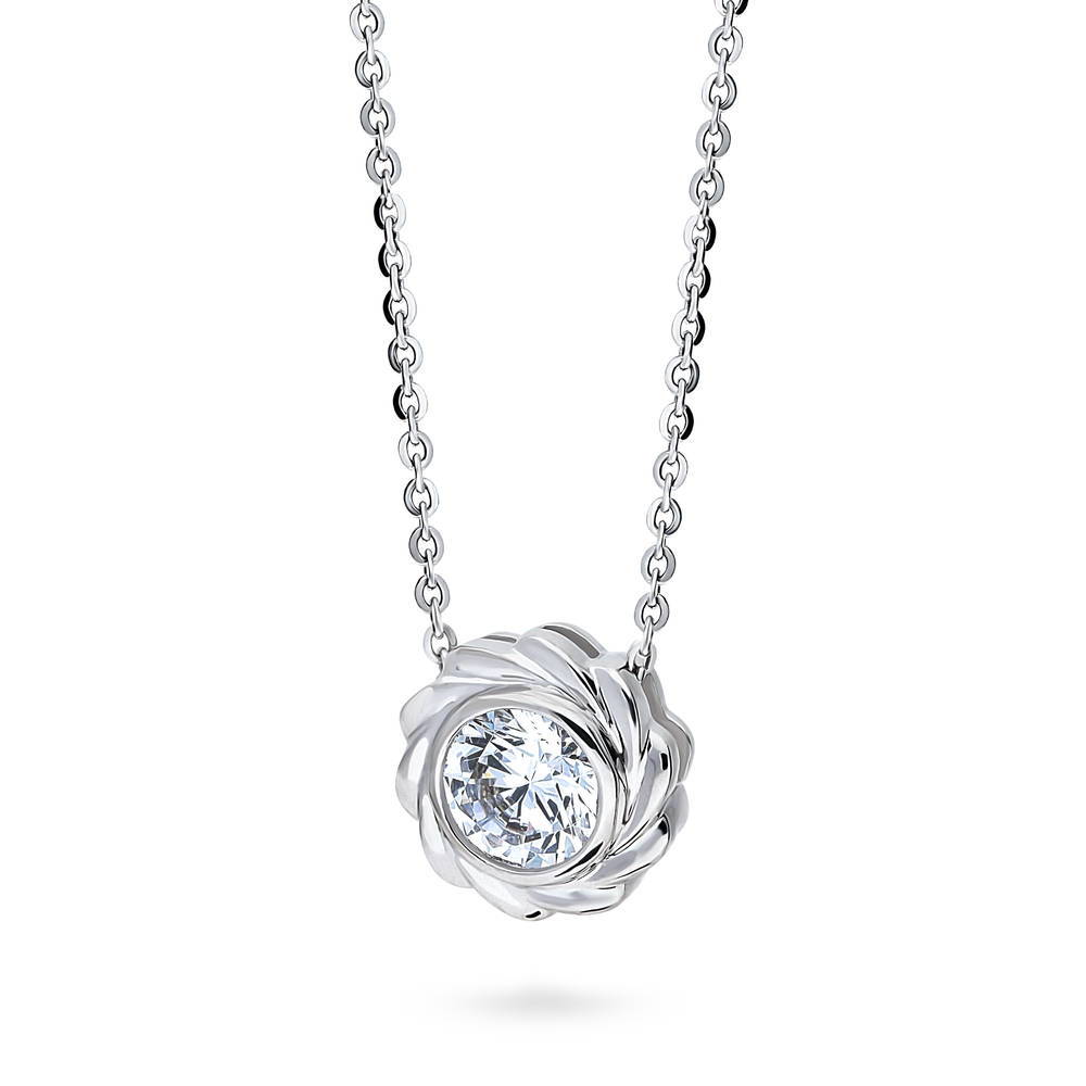 Woven Solitaire Bezel Set CZ Pendant Necklace in Sterling Silver, 4 of 6